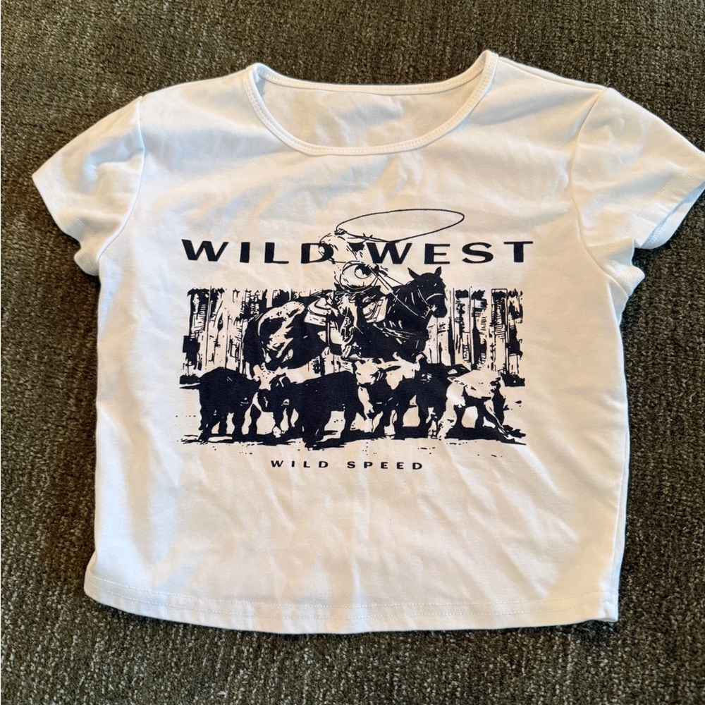 Wild West Graphic Tee Cropped  - White